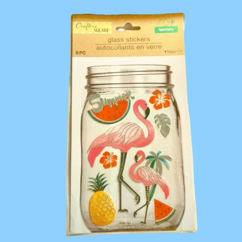 Crafters Square Flamingo Glass Stickers Magic on Jar Decoration Tropical Tiki